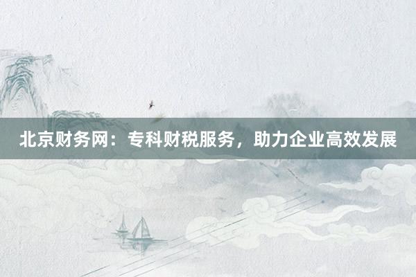 北京财务网：专科财税服务，助力企业高效发展